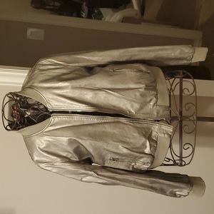 Catherine Malandrino Metallic Gold Bomber Jacket